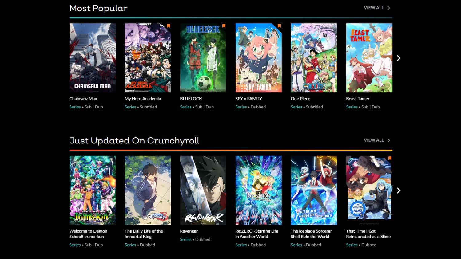 Crunchyroll front page 