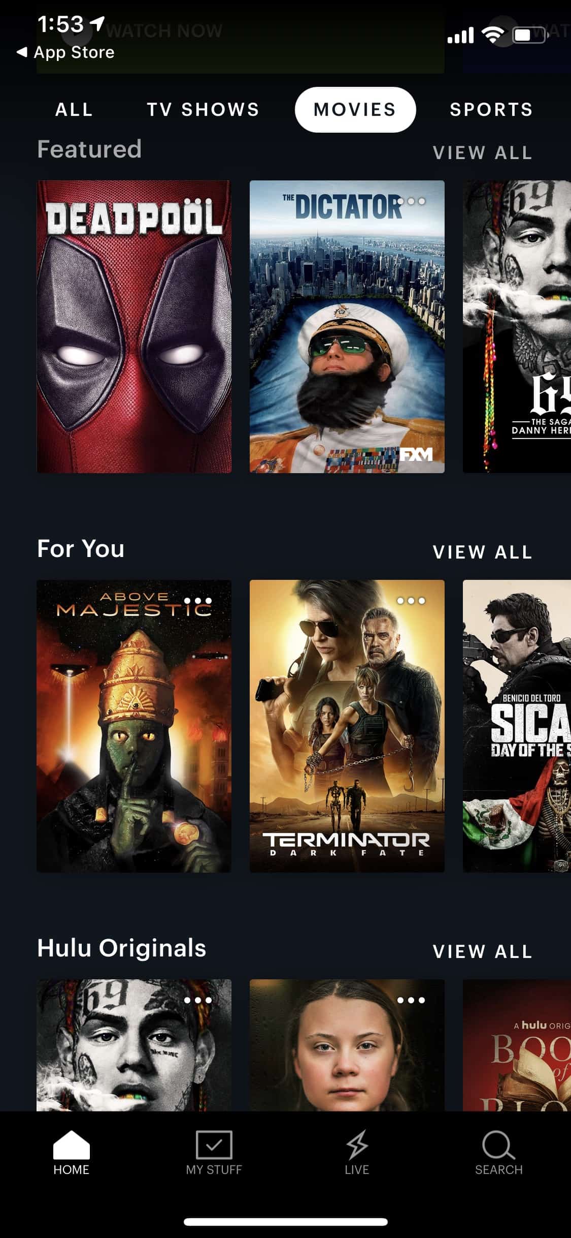 Hulu + Live TV - iOS - Movies