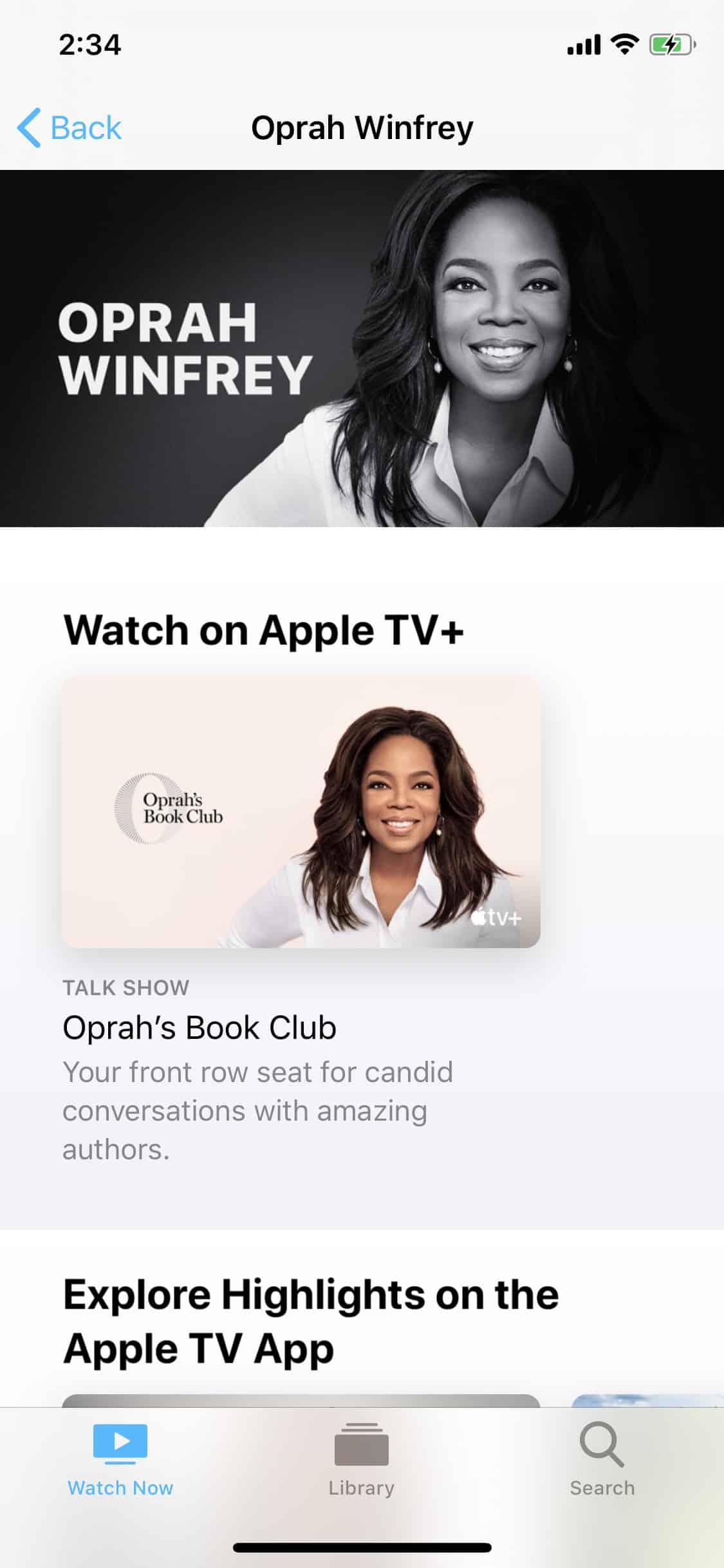 Stars pages on the Apple TV app (screenshot from iOS app)