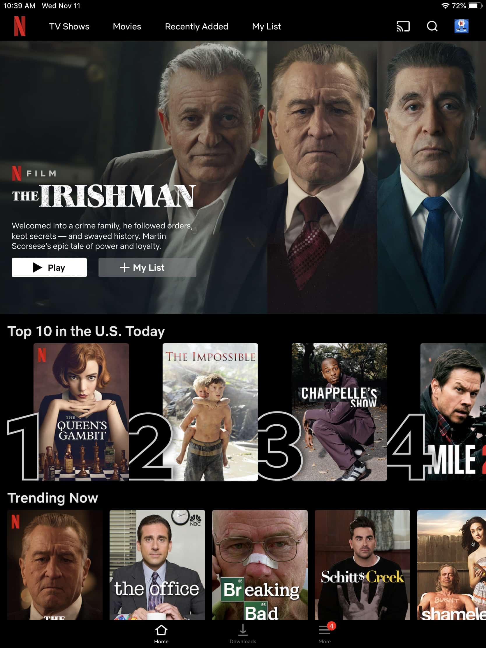 Netflix - iPad homepage
