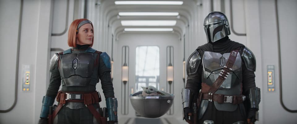 Katee Sackhoff and Pedro Pascal in this image from Lucasfilm