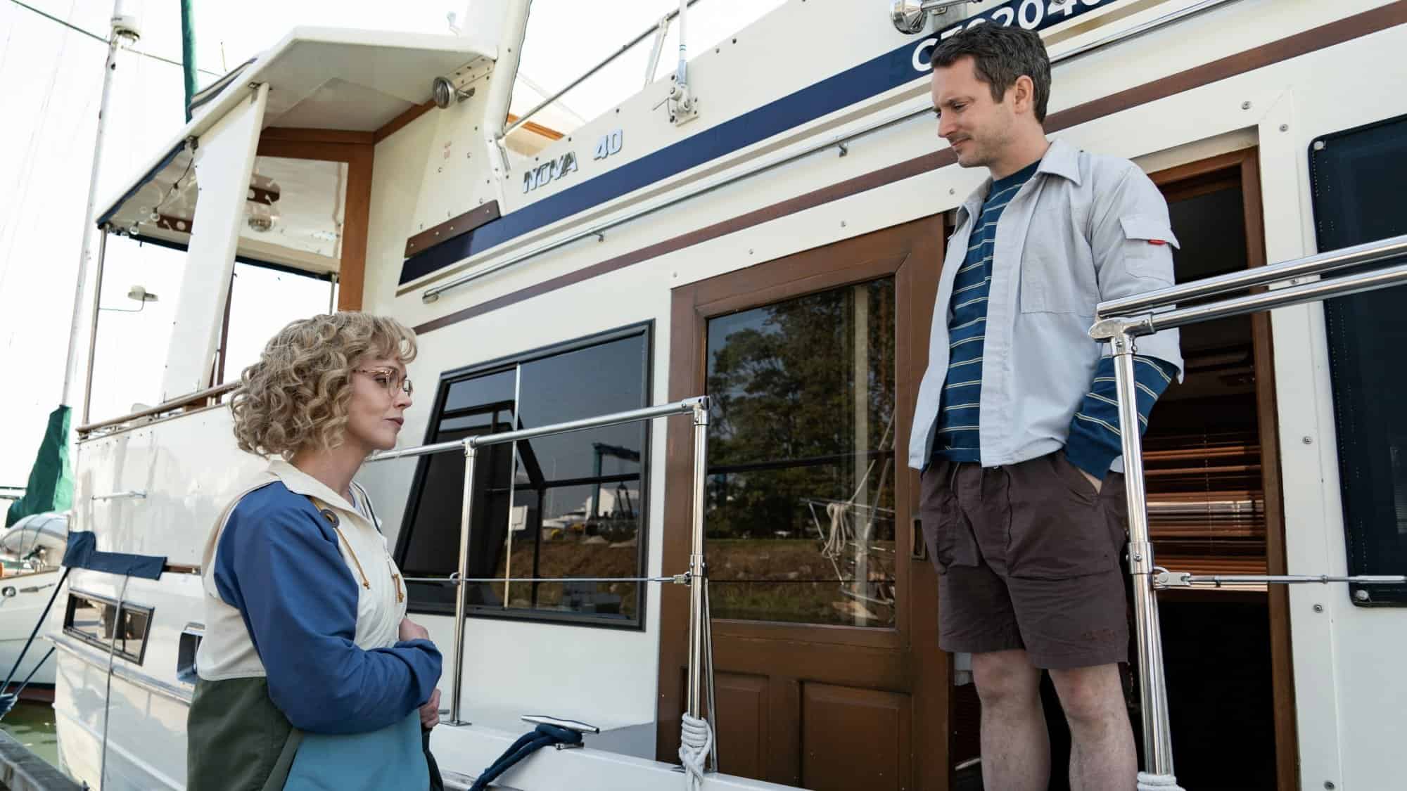 A woman looks up at a man on a boat in this image from Showtime.