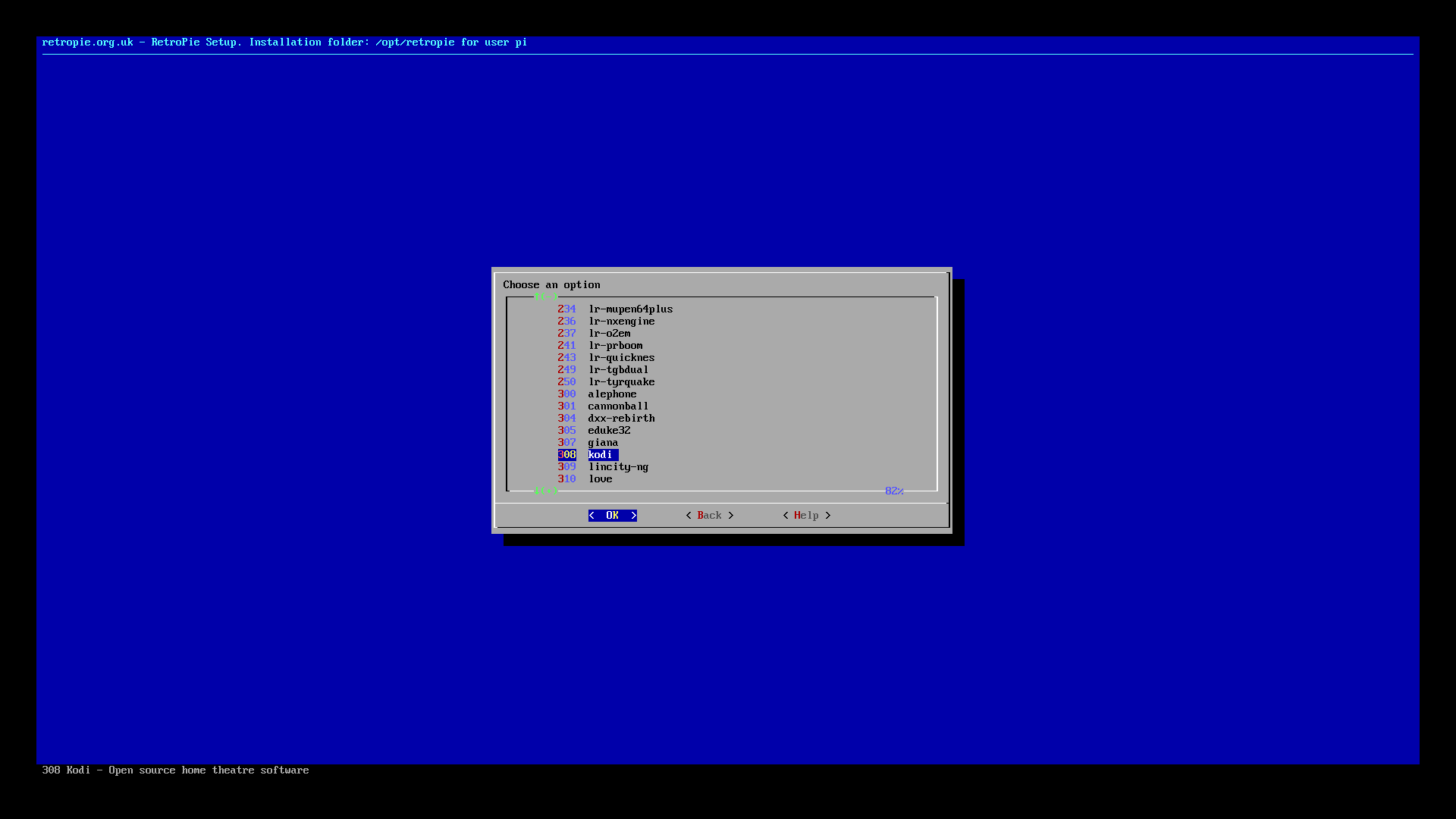 Kodi on RetroPie - select Kodi