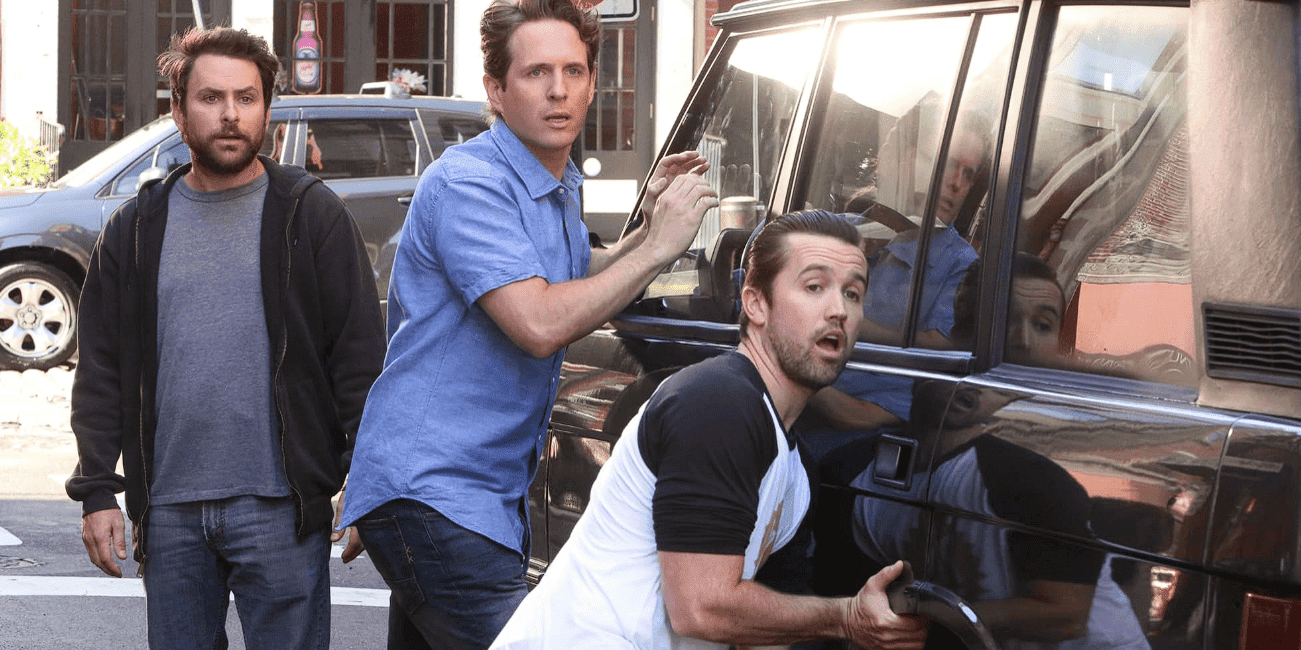 Charlie Day, Glenn Howerton, and Rob McElhenney in this image from 3 Arts Entertainment