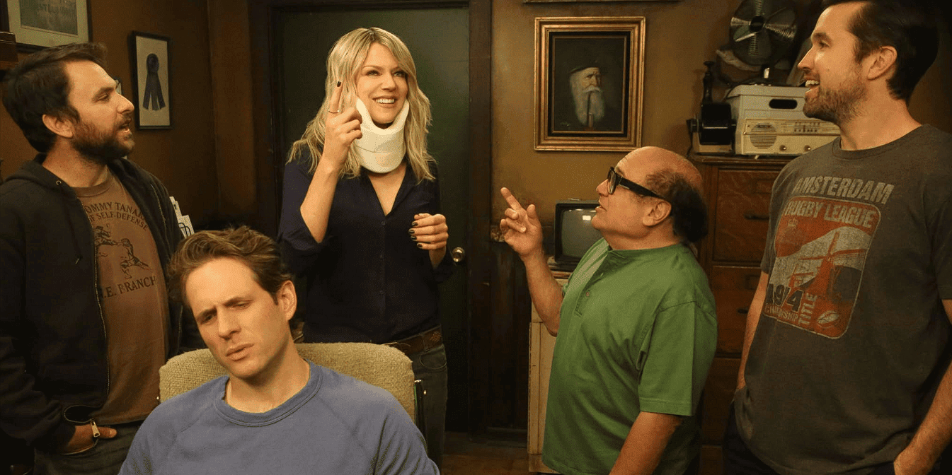 Charlie Day, Glenn Howerton, Kaitlin Olson, Danny DeVito, and Rob McElhenney in this image from 3 Arts Entertainment 