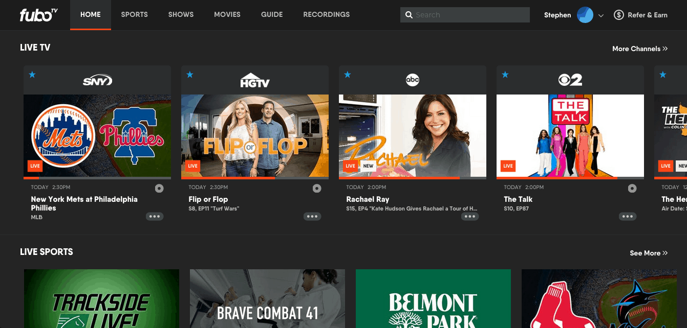 fuboTV - Browser Homepage