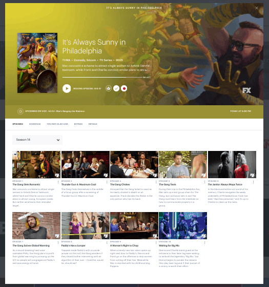 Hulu + Live TV - browser - Always Sunny show page