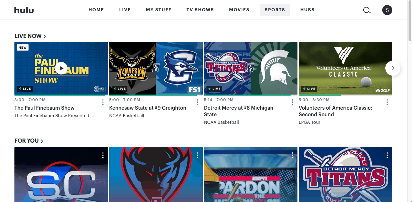 Hulu + Live TV - browser - sports