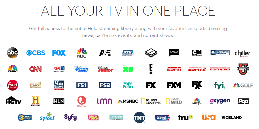 Hulu with Live TV channel lineup