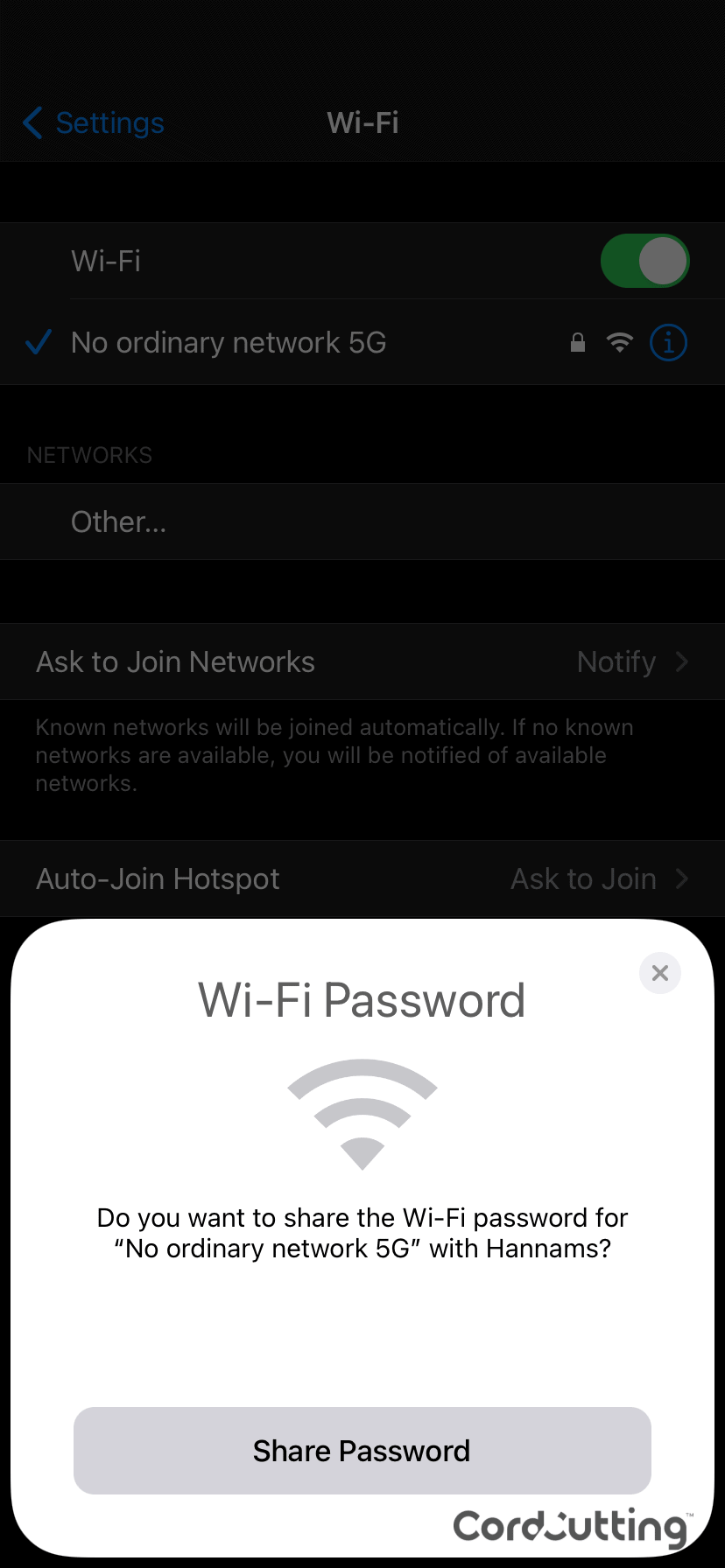 iOS Wi-Fi share step 2