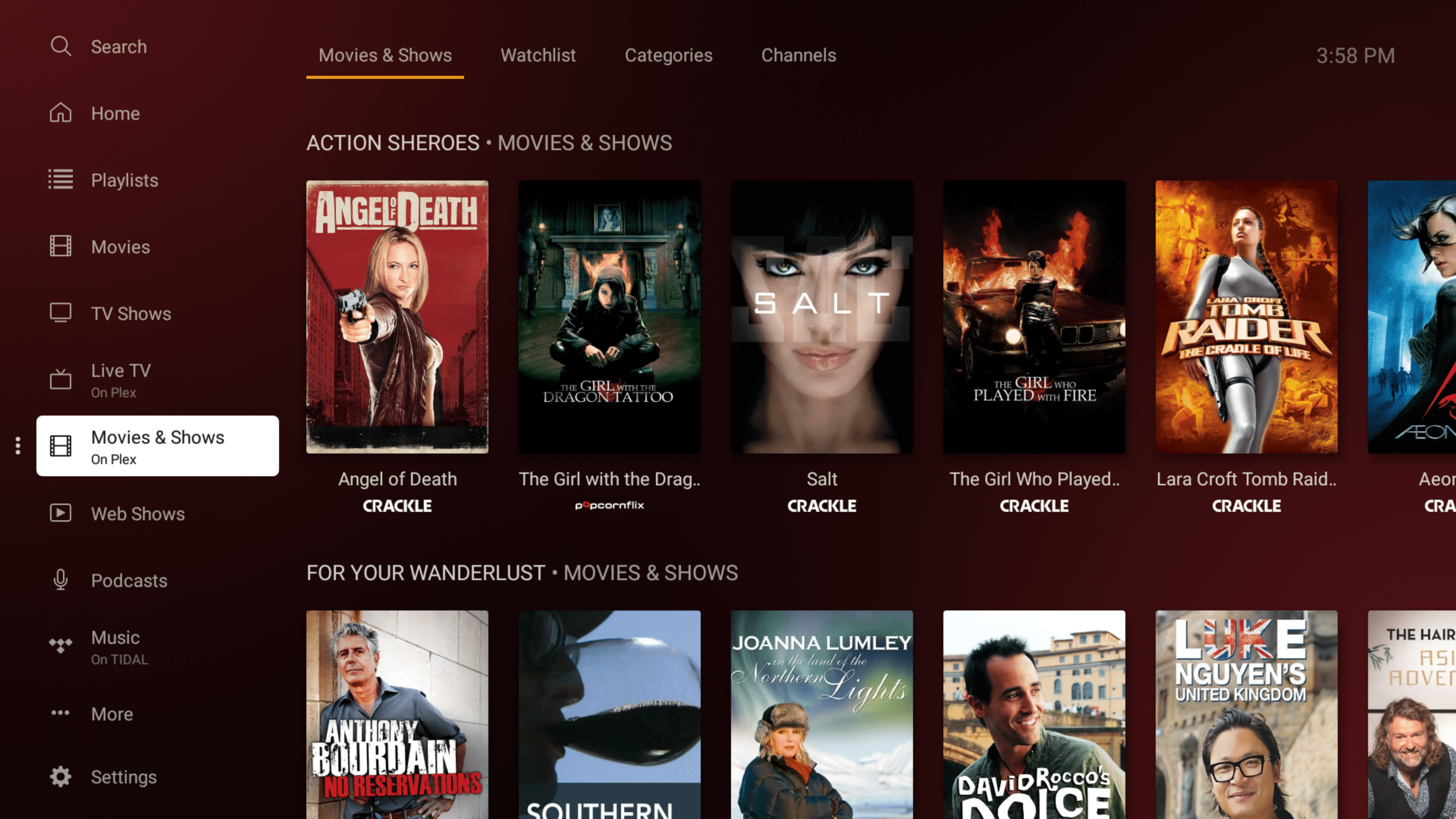 Checking out movies and shows on Plex