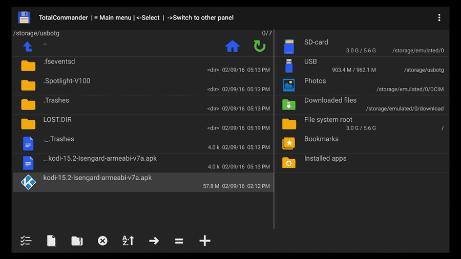 Viewing the Kodi APK file in TotalCommander