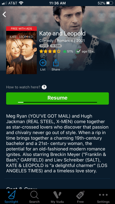 Watching Kate and Leopold on Vudu