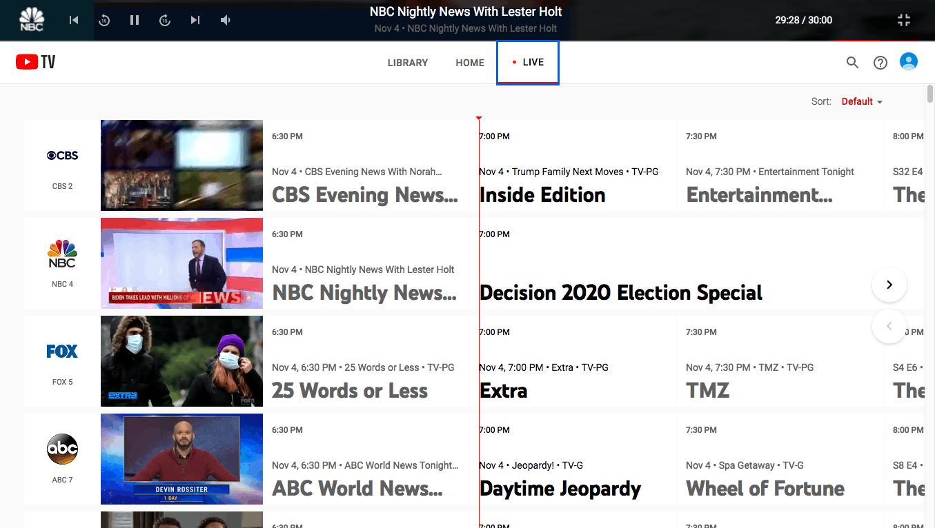 YouTube TV Live Guide