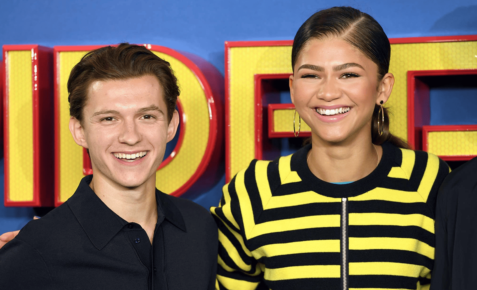 Tom Holland and Zendaya at a promotional event in this image from Sony Pictures